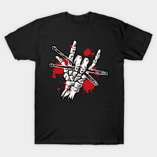 Skeleton Drummer Hand Illustration T-Shirt